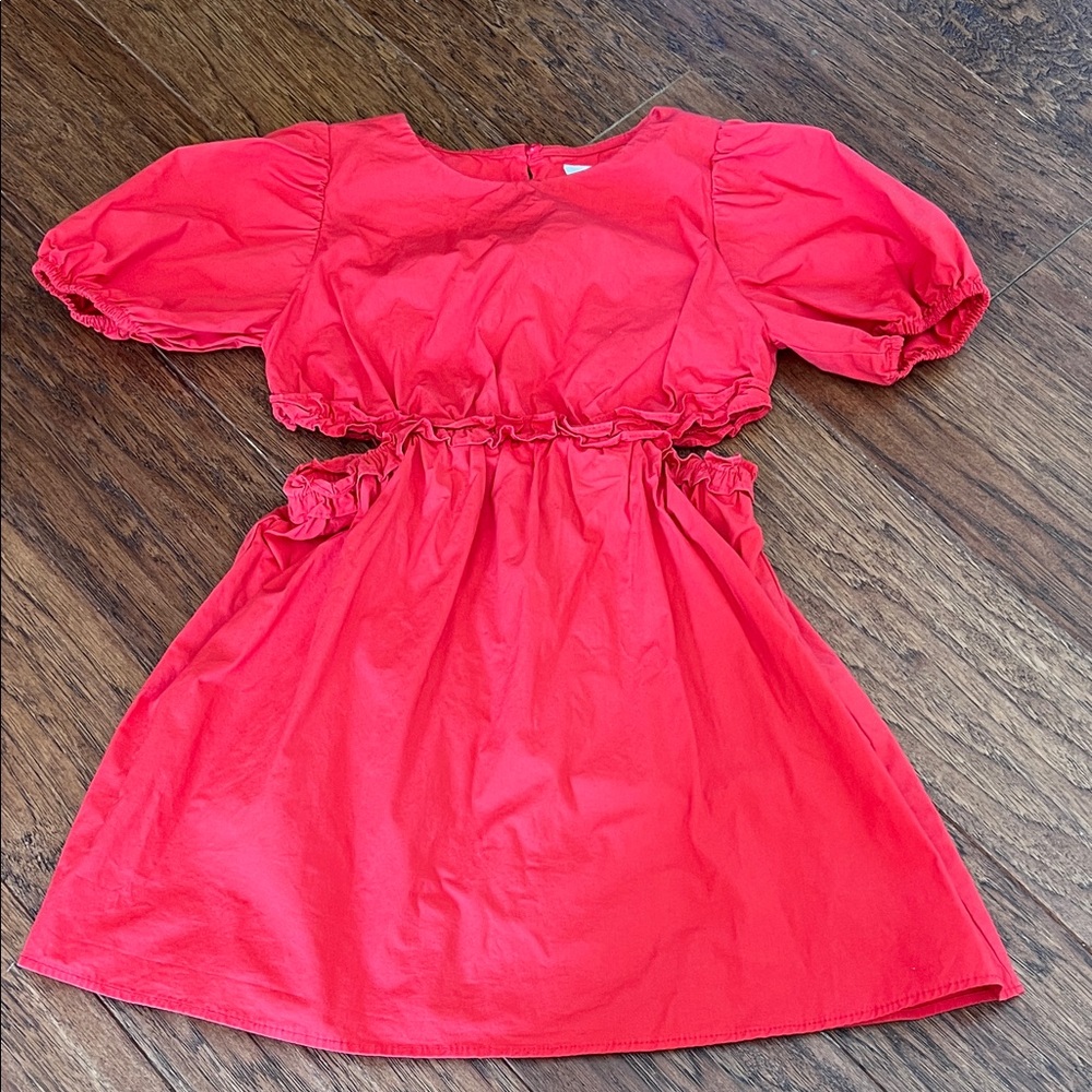 Zara Girls' Bright Red Puff-Sleeve Summer Dress